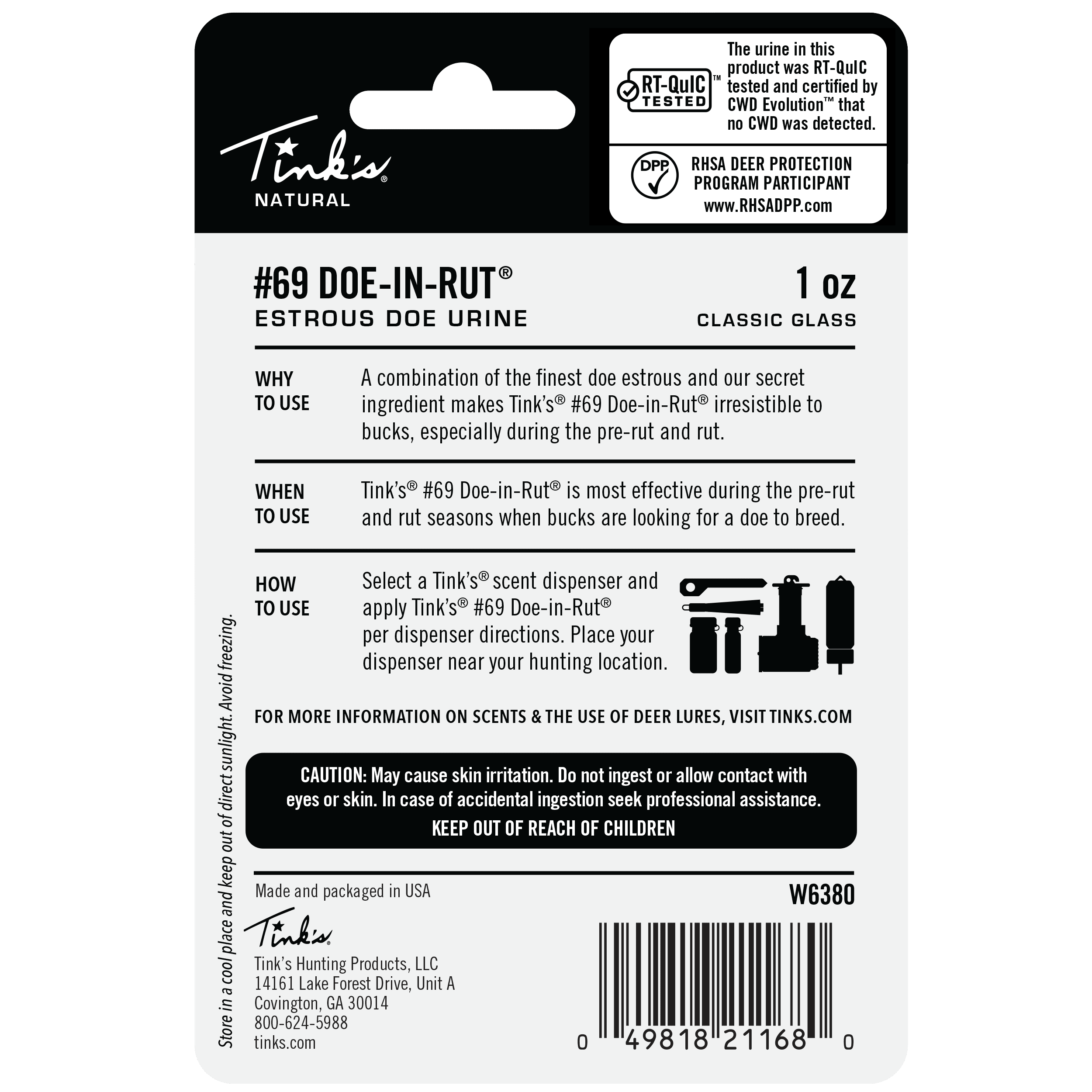 Tink's #69 Doe-In-Rut Estrous Doe Urine Glass Bottle 1 oz. Deer Scent Lure