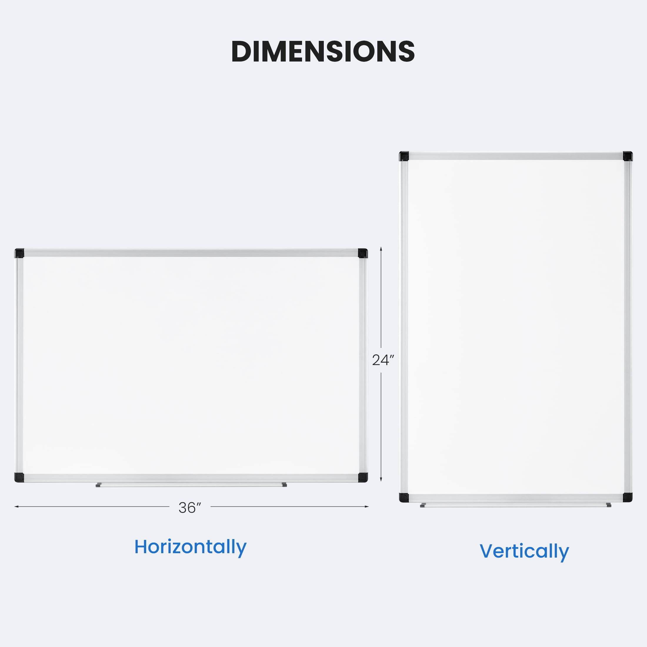JIOABL 36"x24" Magnetic Dry Erase Board Dual Mounting Options Removable Pen Tray Aluminium Frame, White
