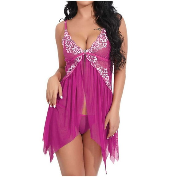 Lilgiuy Valentine's Day Pajamas for Pajamas For Women Front Closure Lace V Neck Mesh Sleepwear Pajamas for Bachelorette Party