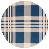 SAFAVIEH Courtyard Benjamin Plaid Indoor/Outdoor Area Rug, Navy/Beige, 4' x 4' Round