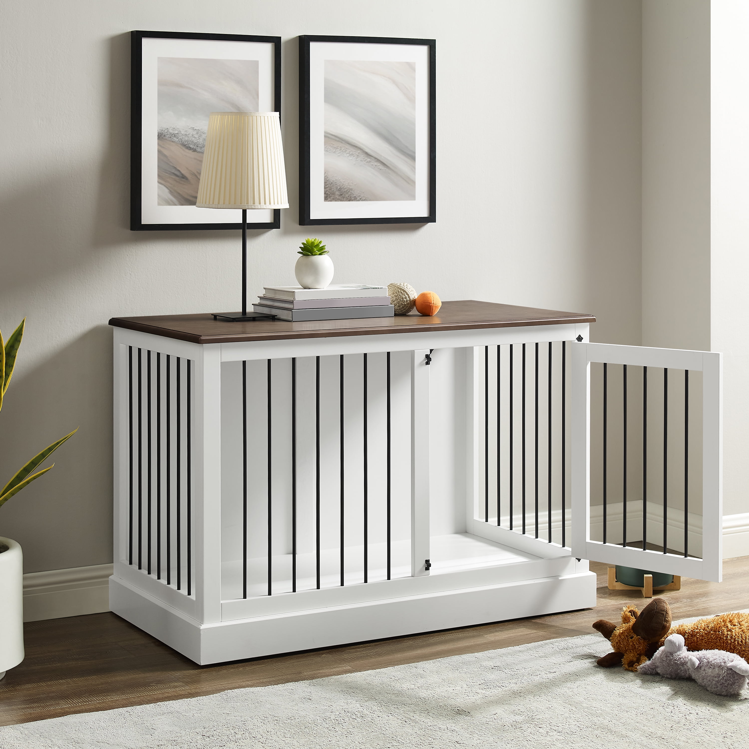 Winslow Small Credenza Dog Crate White/Dark Brown
