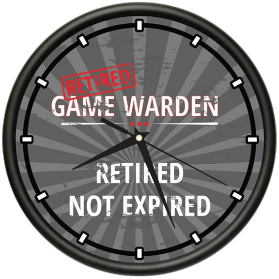 Retired Game Warden Design Wall Clock | Precision Quartz Movement | Retired Not Expired Funny Home Décor | Home, Office or Bedroom Decoration Retirement Personalized Gift
