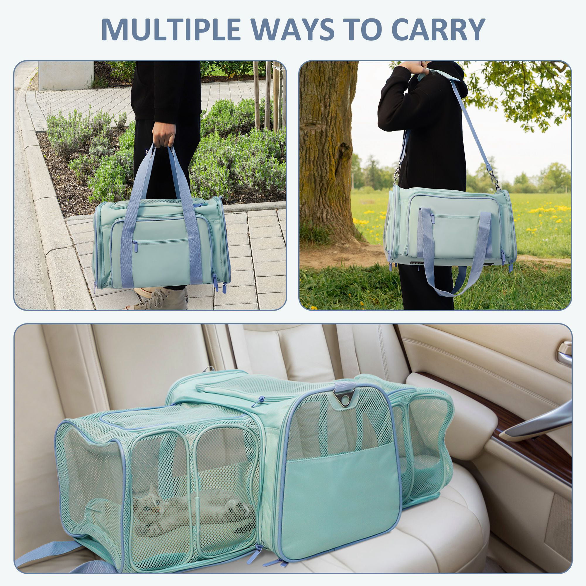 PetsN'all Pet Carrier, Cat Carrier, Airline Approved 2 Sides Expandable,  Soft Sided, Durable, Easy to Carry, and More Breathable HR3639 - The Home