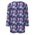 thumbnail image 5 of nuevo cuello de botón para mujer estampado de moda mangas 3/4 camiseta con estampado retro top delgado tops casuales púrpura / s, 5 of 5