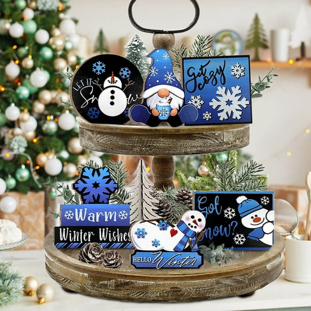 Layered Wooden Tray Candy Ornament Decoration, Desktop Christmas Tray, 2-Tier Style, Foldable Portable, Wooden Base, for Office Home Decor, High Volume Search Volume Keywords