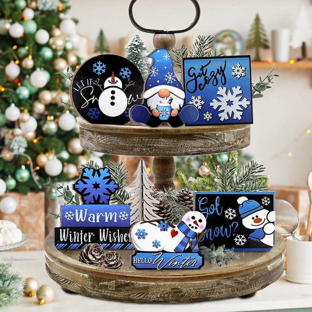 Layered Wooden Tray Candy Ornament Decoration, Desktop Christmas Tray, 2-Tier Style, Foldable Portable, Wooden Base, for Office Home Decor, High Volume Search Volume Keywords