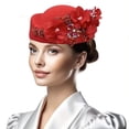 thumbnail image 3 of Vjnyvs Retro Wedding Hats Women Pillbox Hat with Flowers Fascinator Hat Cocktail Evening Party Cap Soft Felt Beret for Ladies, 3 of 7