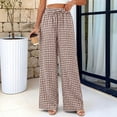 thumbnail image 5 of Lumtrix Womens Gingham Pants 2026 Cotton Linen Drawstring Wide Leg Lounge Pants Cute Casual Trousers with Pockets Brown L, 5 of 7
