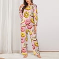 thumbnail image 2 of Pajama Sets for Women 2 Pcs, Yellow Pink White Donut Print Button Down Long Sleeve Sleepwear Lounge PJ Sets, 2 of 6