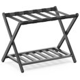 thumbnail image 3 of BAMBOOHOMIE Bamboo Luggage Rack for Guest Room, Wide Suitcase Stand with Storage Shelf, Folding Luggage Stand Holder for Bedroom Hotel Suitcases, Black, 3 of 8