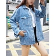 thumbnail image 3 of GHSDFBB Women's Oversized Mid Long Denim Jacket Jean Biker Coat, 3 of 7