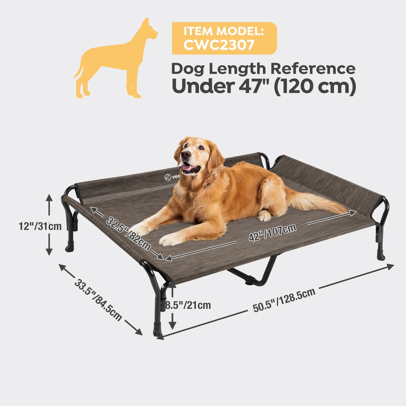 Veehoo Cooling Elevated Dog Bed with Guardrail & Slope Headrest, Teslin Mesh, X Large, Brown