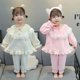 thumbnail image 2 of Pijamas de franela de princesa para niñas, ropa de dormir suave y cómoda, traje de encaje, Tops y pantalones, conjunto de 2 piezas, Otoño e Invierno, 2 of 3
