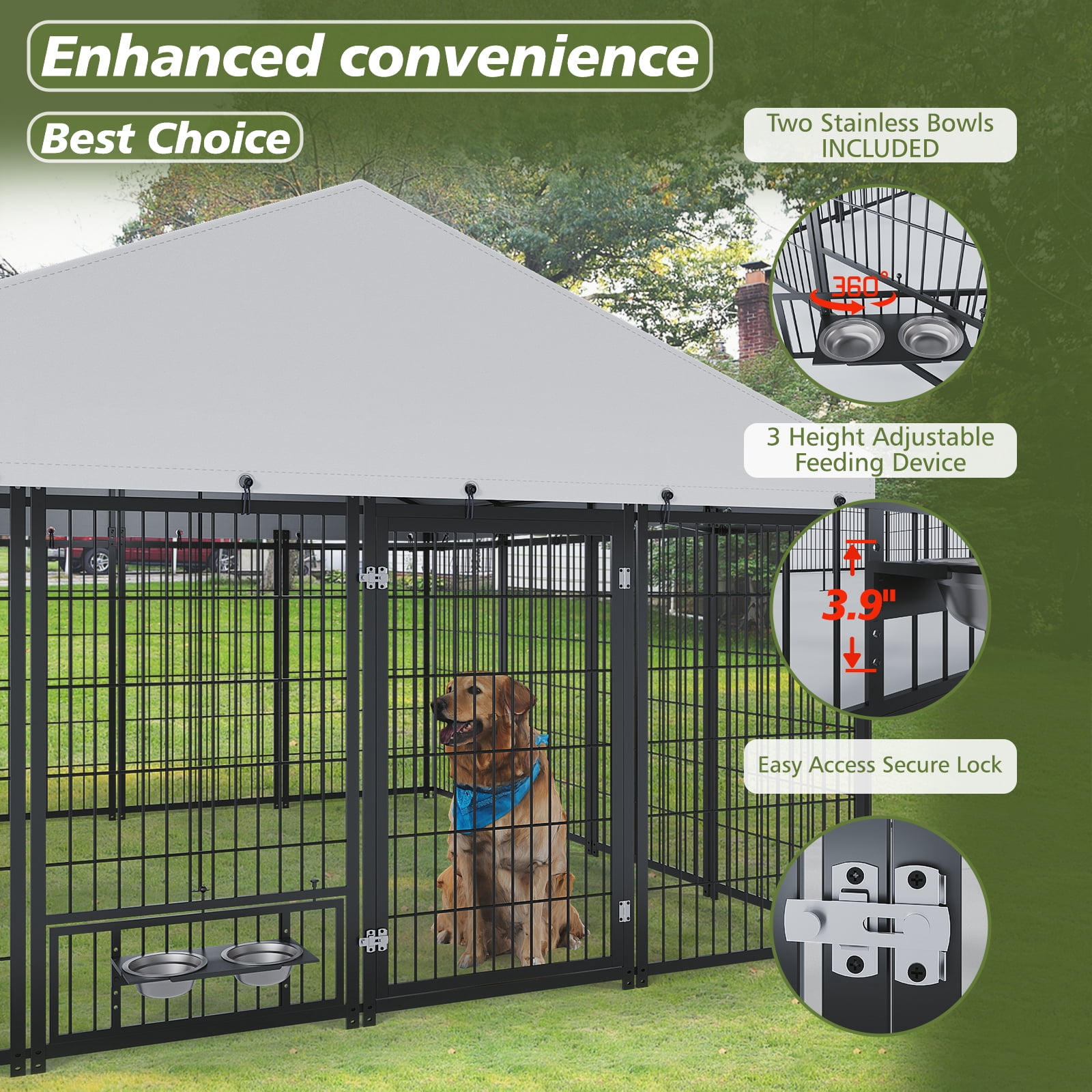 Large Dog Kennel Outdoor Pet Pens Dogs Run Enclosure Animal Hutch Metal Coop Fence with Roof Cover, 9.62'L x 9.35'W x 6.18'H