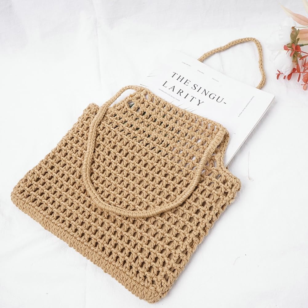 HMSHA Beach Tote Bag for Women Summer Crochet Knit Hollow Handbags Stylish Tote for Beach Travel and Everyday Use 2025
