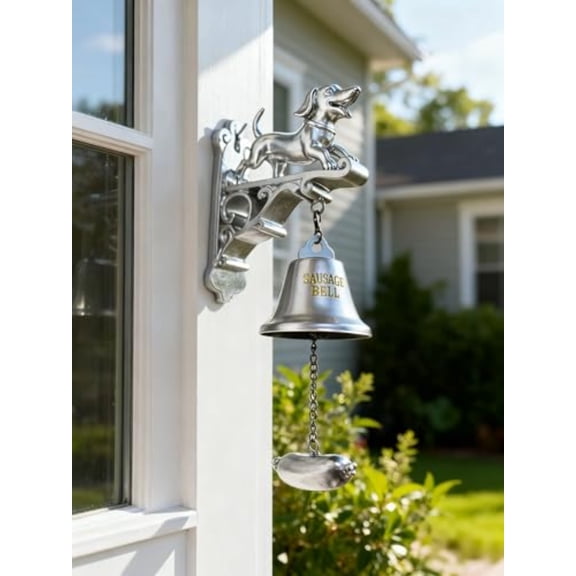 Dachshund Doorbell with Sausage Design, Cute Pet Shaped Brass Hanging Bell for Front Door Entryway Decoration