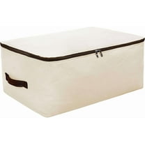 100% Cotton Canvas Household Jumbo Collapsible Storage Bag, Blanket Bag, Closet Soft Storage Bag, Sweater Organizer Box with Zipper and 2 Strong Handles, Washable in Washer, Beige