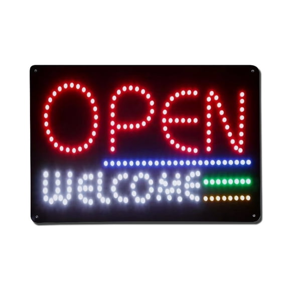 Open Welcome Neon Effect Tin Sign Vintage Metal Poster Living Room Bar Man Cave Home Wall Art Decor 8x12inch