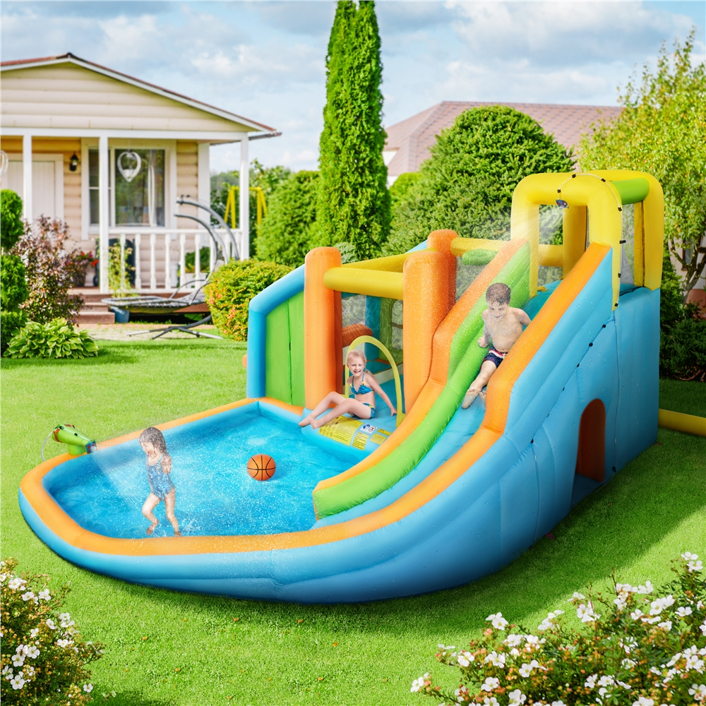 Renwick Inflatable Bounce House with Water Slide and Blower, Cyan