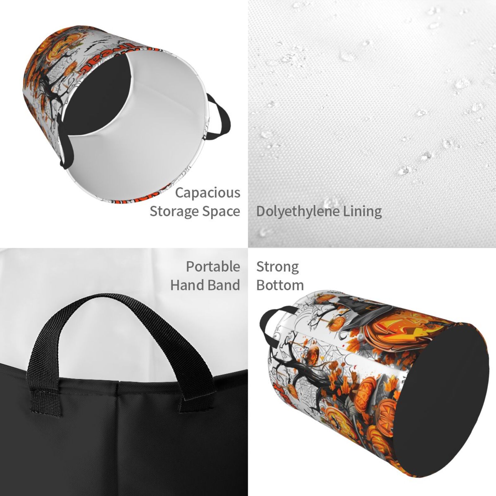 Large Laundry Basket with Handles - Halloween Trick or Treat Art Kids Baby Dirty Clothes Laundry Hamper for Bedroom Aesthetic