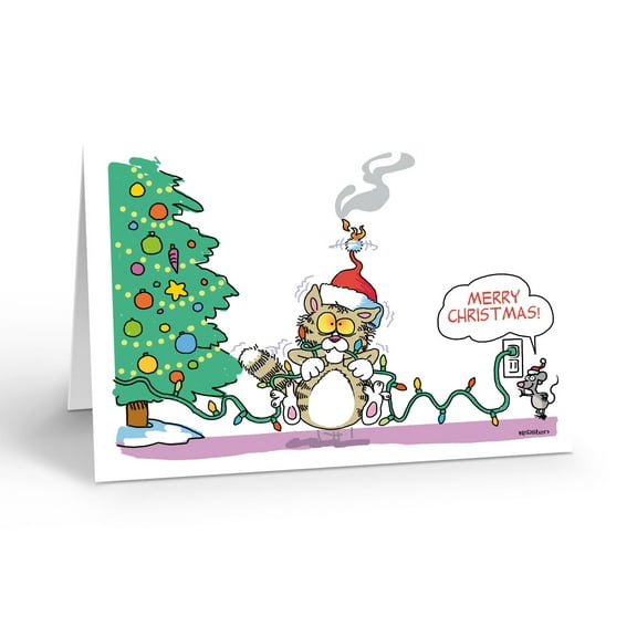 Cat and Mouse Funny Christmas Card - 5" x 7" Christmas Card - 18 Cards & 19 Whit