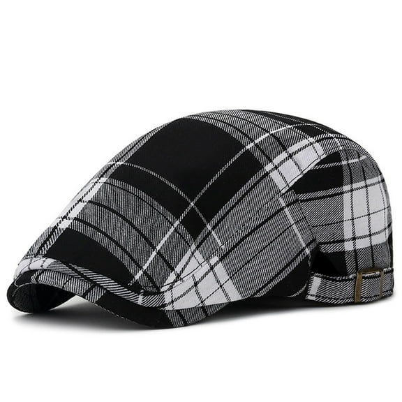 Zylanna Men's Hats, Classic Plaid Pattern Four Seasons Ivy-Style Newsboy Cap Multi-Color Adjustable Flat Cap Black