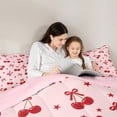 thumbnail image 4 of spefrowx Pink Summer Cherry Twin Bedding for Women, Kawaii Bow Star Bedding Comforter Set, Pink Reversible, 7-Piece, 4 of 6