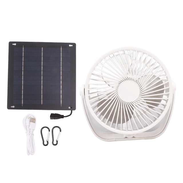Ventilador solar redondo de 6 pulgadas, 10 W, portátil, alimentado por panel solar USB, para refrigeración y ventilación.