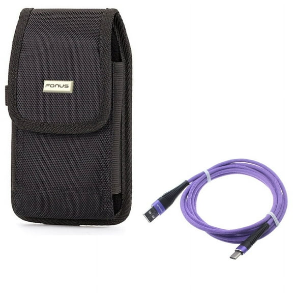 Holster Rugged Case Belt Clip w Type-C Purple 10ft USB Cable Y4D for Essential Phone (PH-1)