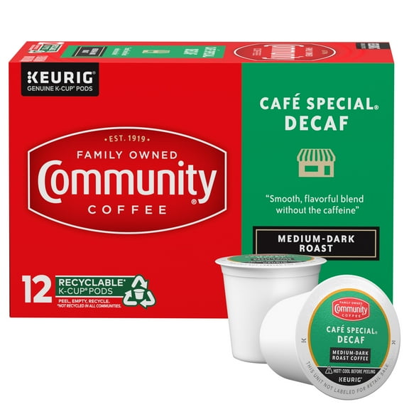 Community Coffee Café Special® Decaf Medium-Dark Roast Single Serve Keurig K-Cup Pods 12 ct Box