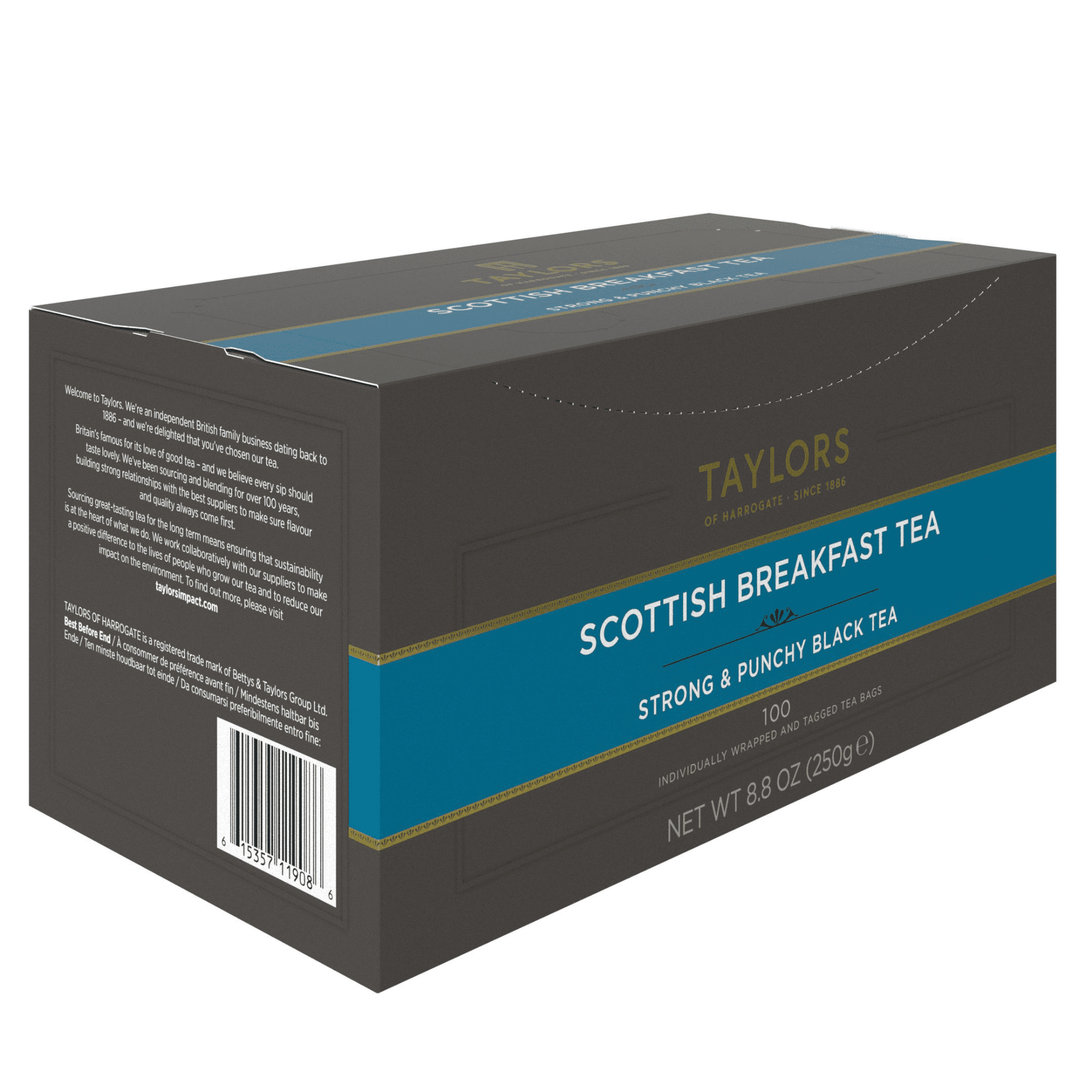 Taylors of Harrogate Scottish Breakfast Black Tea Individually Wrapped Bags, 100 Count (Pack of 1), Strong, Malty & Full, Caffeinated, Enjoy Hot or Iced, 100 Teabags
