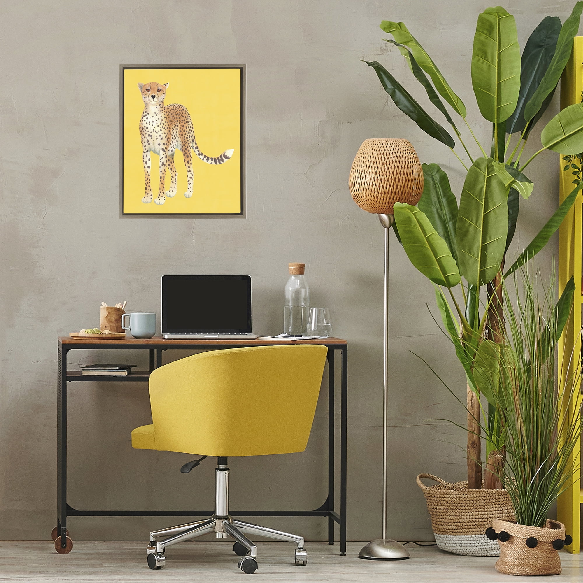 Stupell Industries Exotic Cheetah over Yellow Brown Framed Floater Canvas Wall Art, design by Karolina Sato