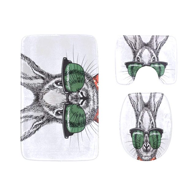 ABPHQTO Zanahoria Lindos Conejos Peludos Blancos Juego de alfombras de baño de 3 piezas Alfombra de baño Alfombra de contorno y tapa de inodoro ABPHQTO Cont-CHAPPLE-12319