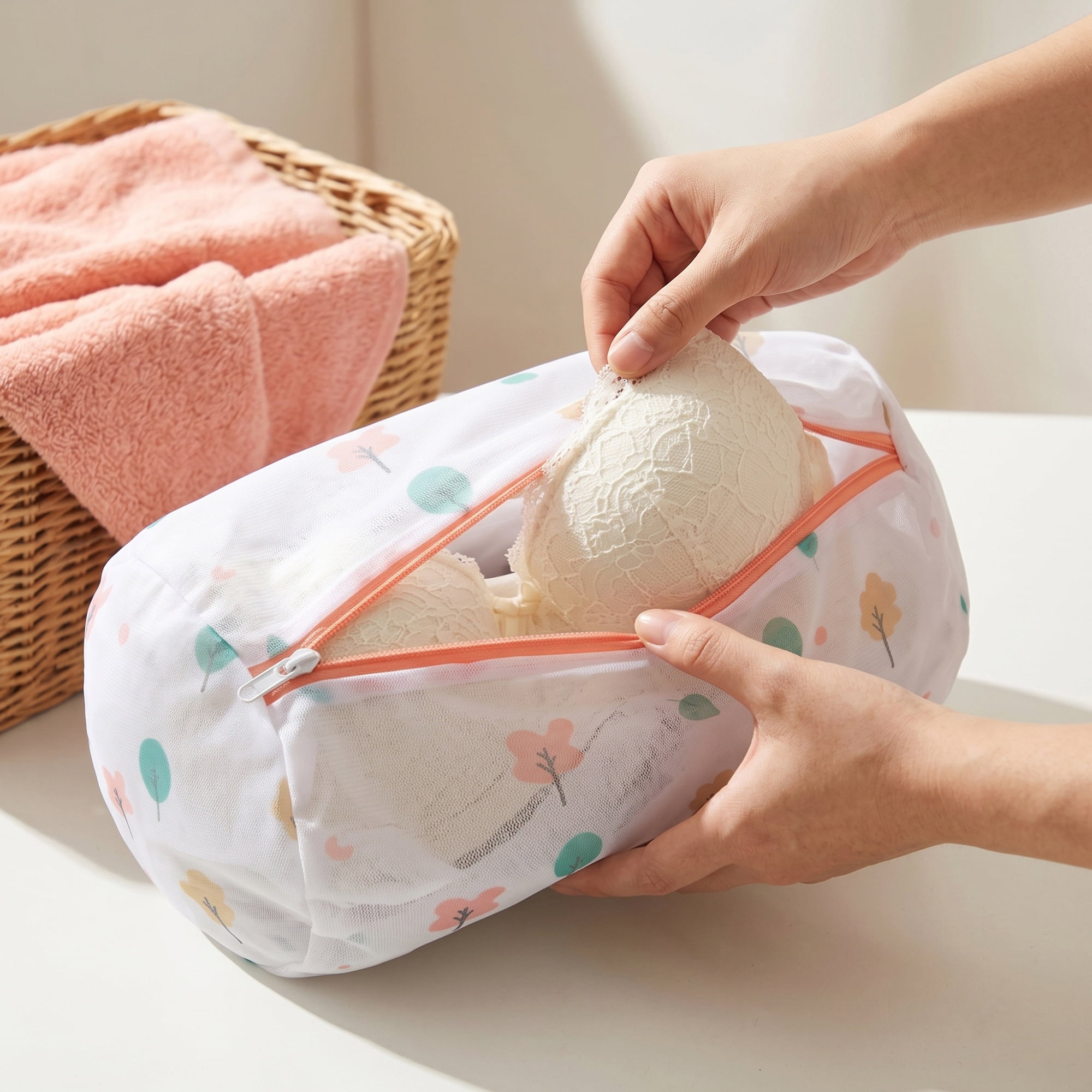 Polyester Mesh Durable Zipper Closure Laundry Bags for Delicates Pink 6Pcs