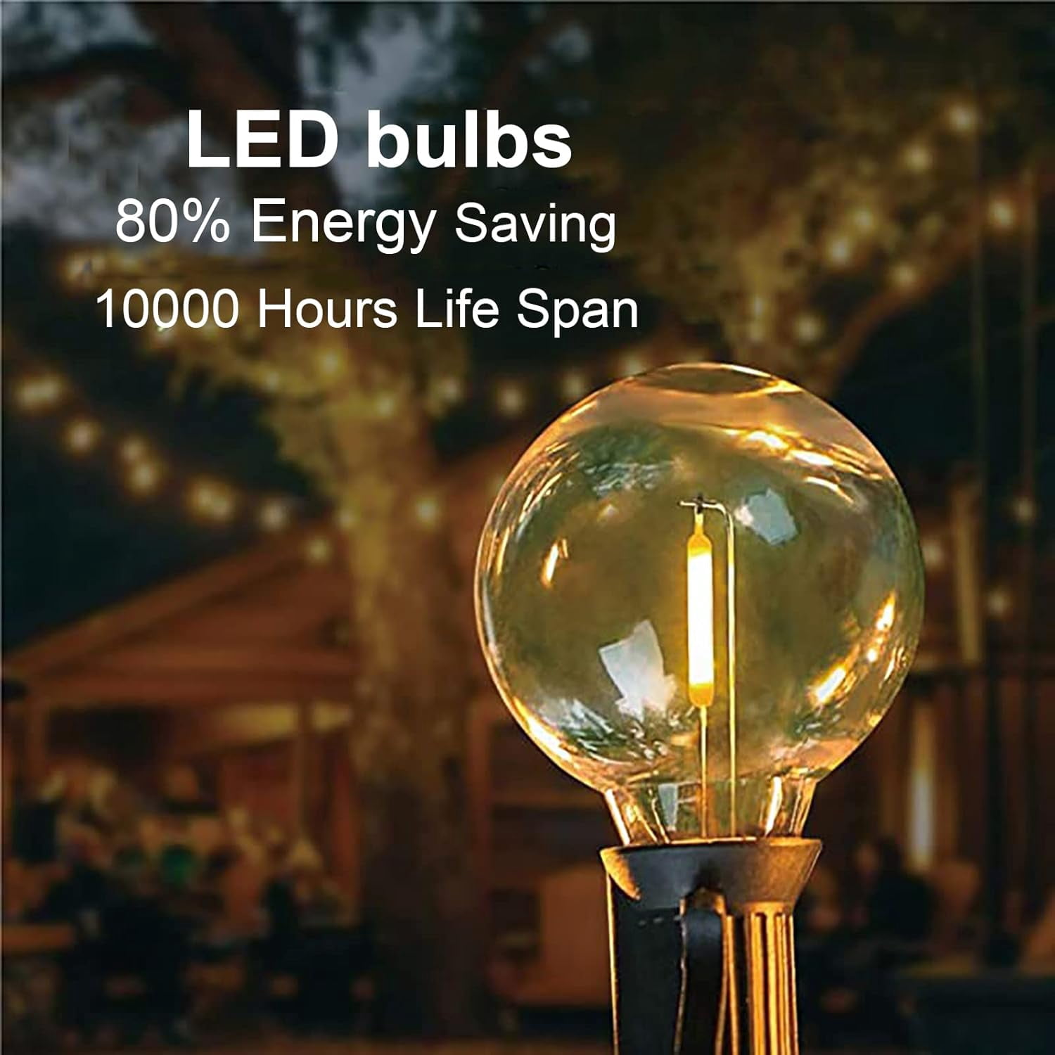 G40 LED Replacement Light Bulbs, 0.6W Shatterproof Globe Bulb, E12 Candelabra Base, 1.5 Inch Dimmable G40 Bulbs for Outdoor String Lights, Patio Decor- Warm White 25 Pack