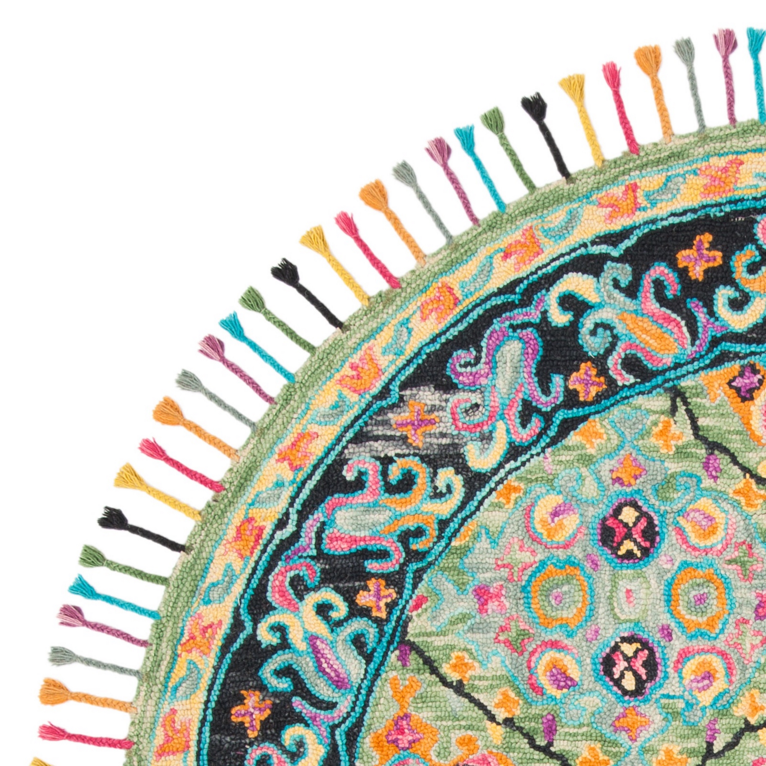 SAFAVIEH Aspen Emely Colorful Floral Wool Area Rug, Light Green/Black, 7' x 7' Round