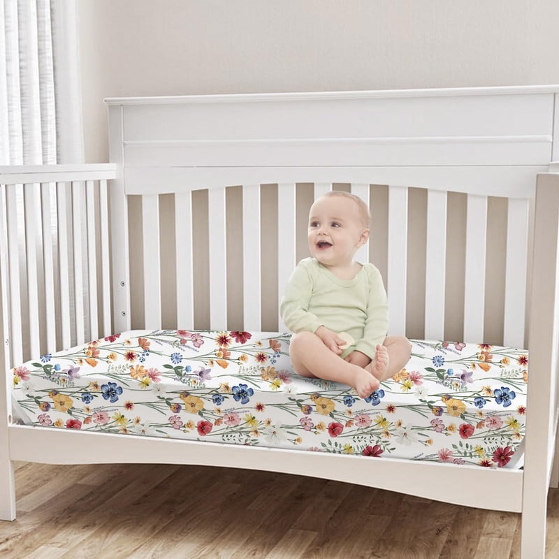 Little Grape Land Crib Sheets for Baby Girls 4 Pack, 28"x 52" Extra Soft Microfiber Crib Sheet Set for Standard Crib & Toddler Mattress Pad,Butterfly&Floral