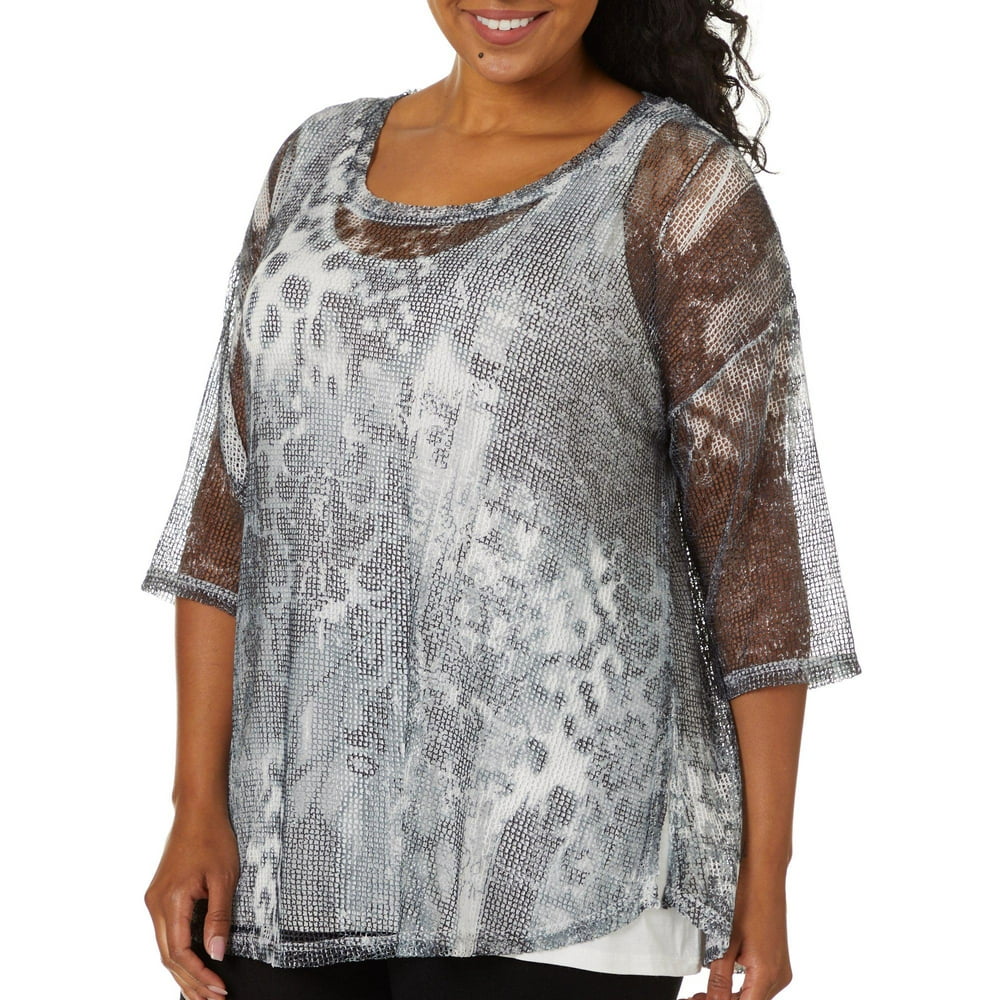 Onque Casual - Onque Plus Printed Mesh Tunic Top - Walmart.com ...