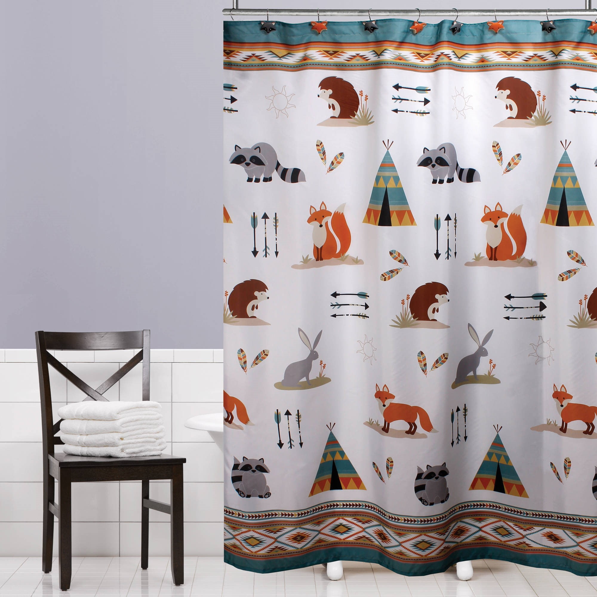 Mainstays Kids Woodland Creatures Fabric Shower Curtain, 1 Each