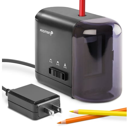 electric pencil sharpener, fosmon kids friendly electric & battery operated pencil sharpener with ac adapter [vertical insert] automated cordless sharpener for school, home, office, classroom &
