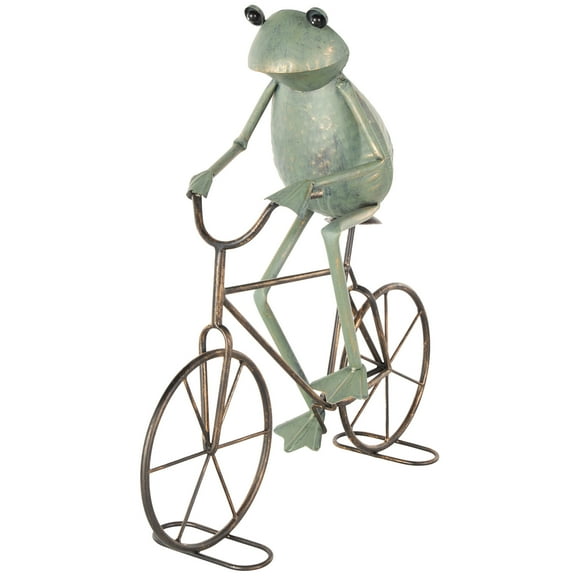 DecMode 19" On Bicycle Frog Garden Sculpture with Gold Accents