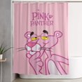thumbnail image 1 of Cortina de ducha con diseño de pantera rosa, diseño de dibujos animados, con 12 ganchos, impermeable, lavable, de poliéster, para decoración del baño, 60 x 72 pulgadas, de hierro, 1 of 8