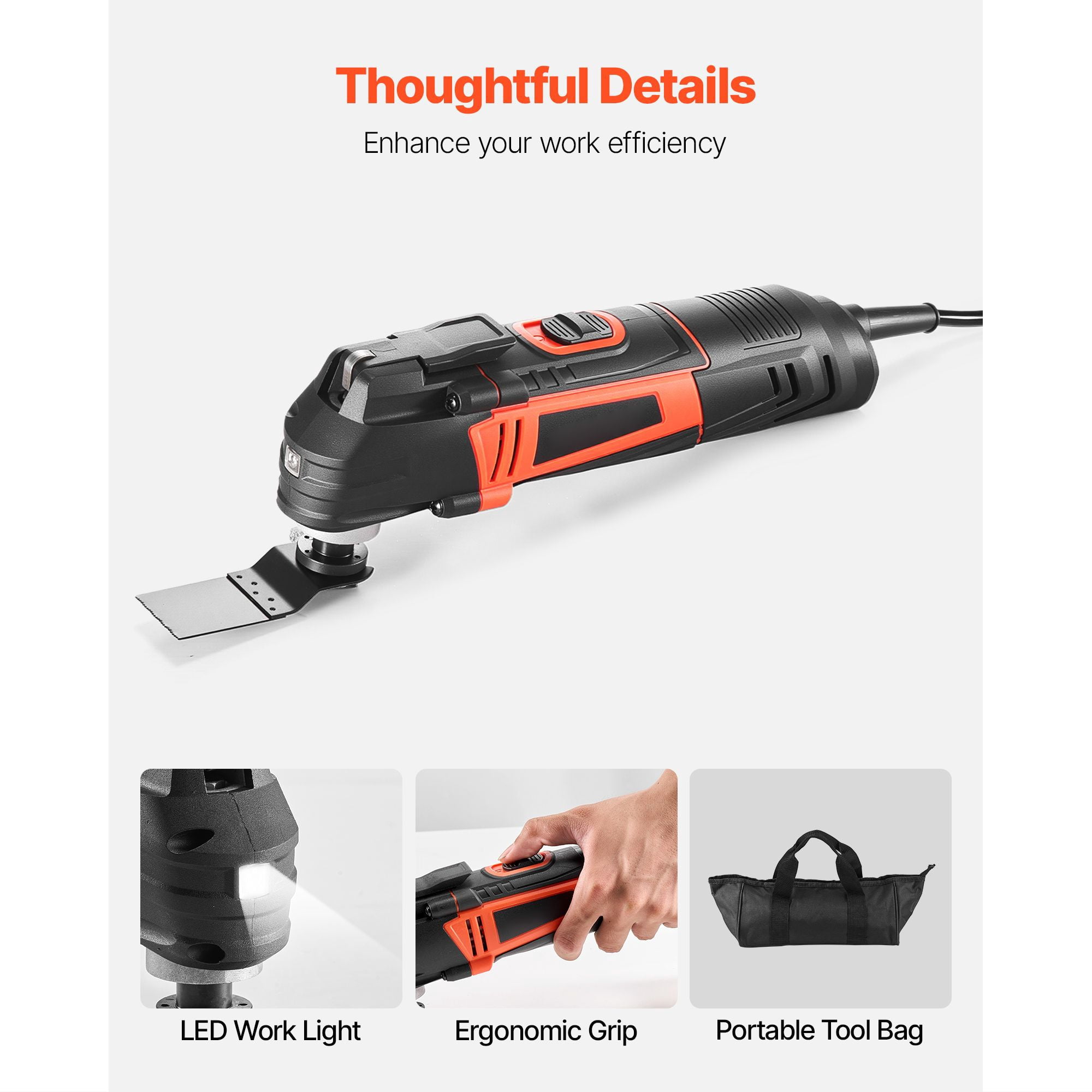 Oscillating Multitool 3.0A 6 Speeds 15000-22000 OPM with 9 Sandpapers for Sanding Cutting Scraping
