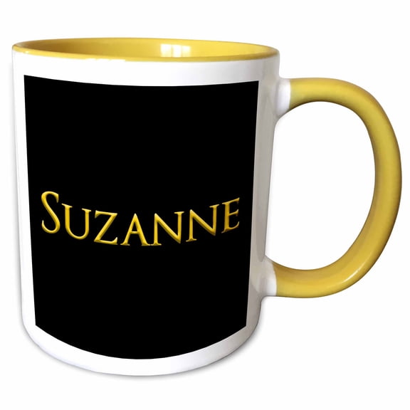 3drose, Suzanne Trendy Woman Name in the America. Yellow on Black Talisman, 11oz Two-tone Yellow Mug