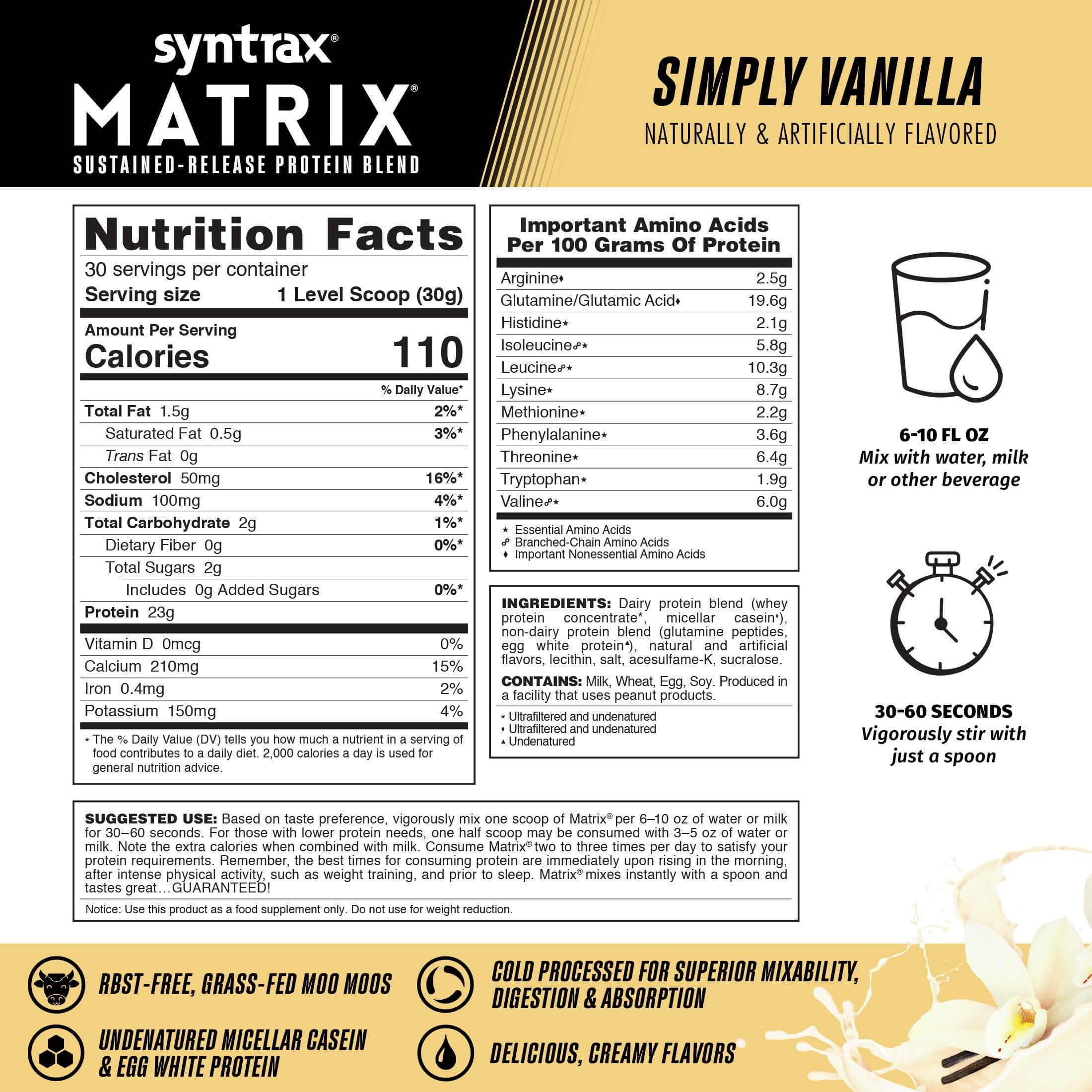 Syntrax Matrix Simply Vanilla Sustained‑Release Protein Powder Blend 2 lb