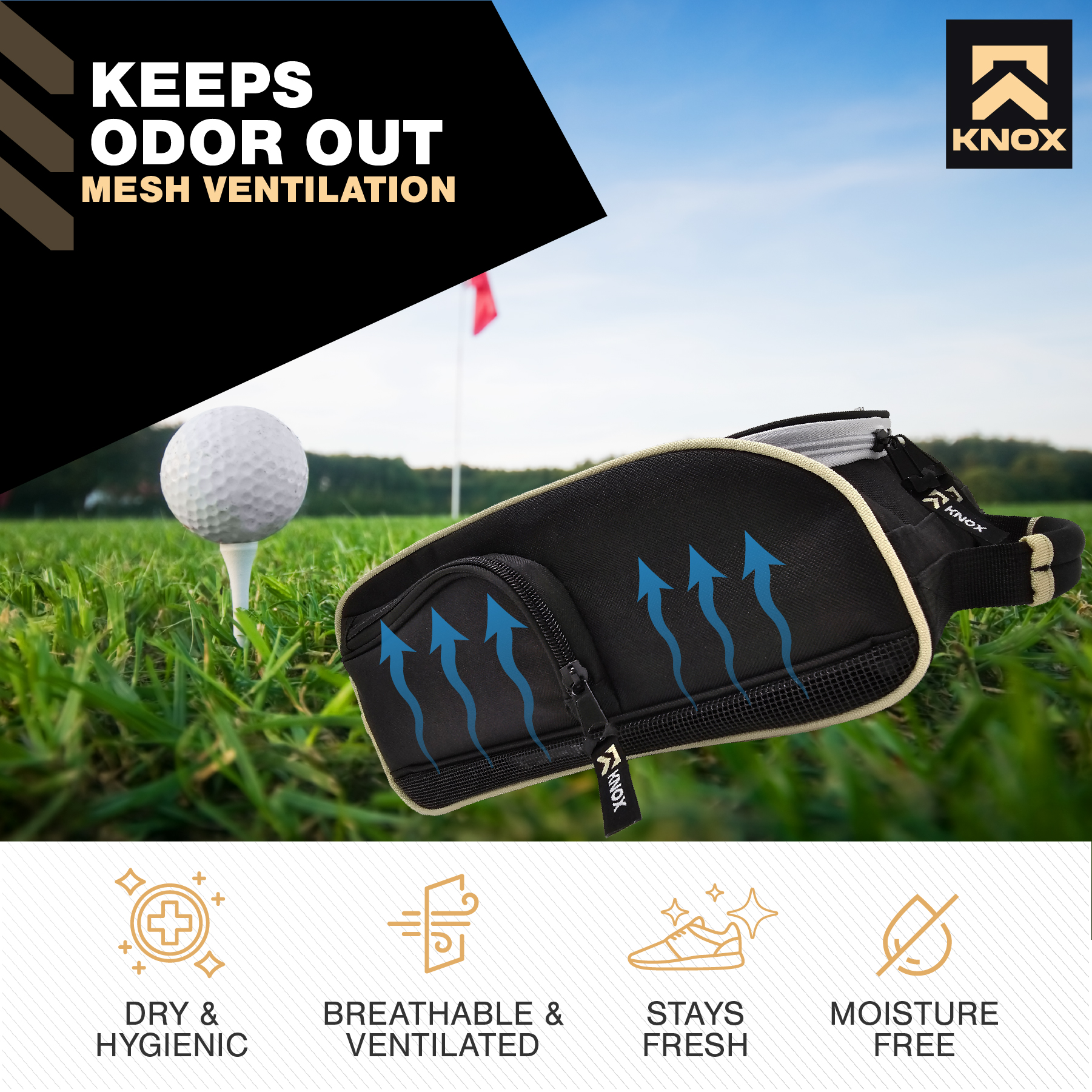 Knox KNB020 Golf Shoe Bag with Ventilation & Double Side Pockets for Socks, Tees, Golf Balls