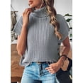 thumbnail image 6 of Womens Cap Sleeves Sweater Vest Turtle-Neck Ribbed Knit Tank Tops Basic Slim Fit Top Grey One size, 6 of 9
