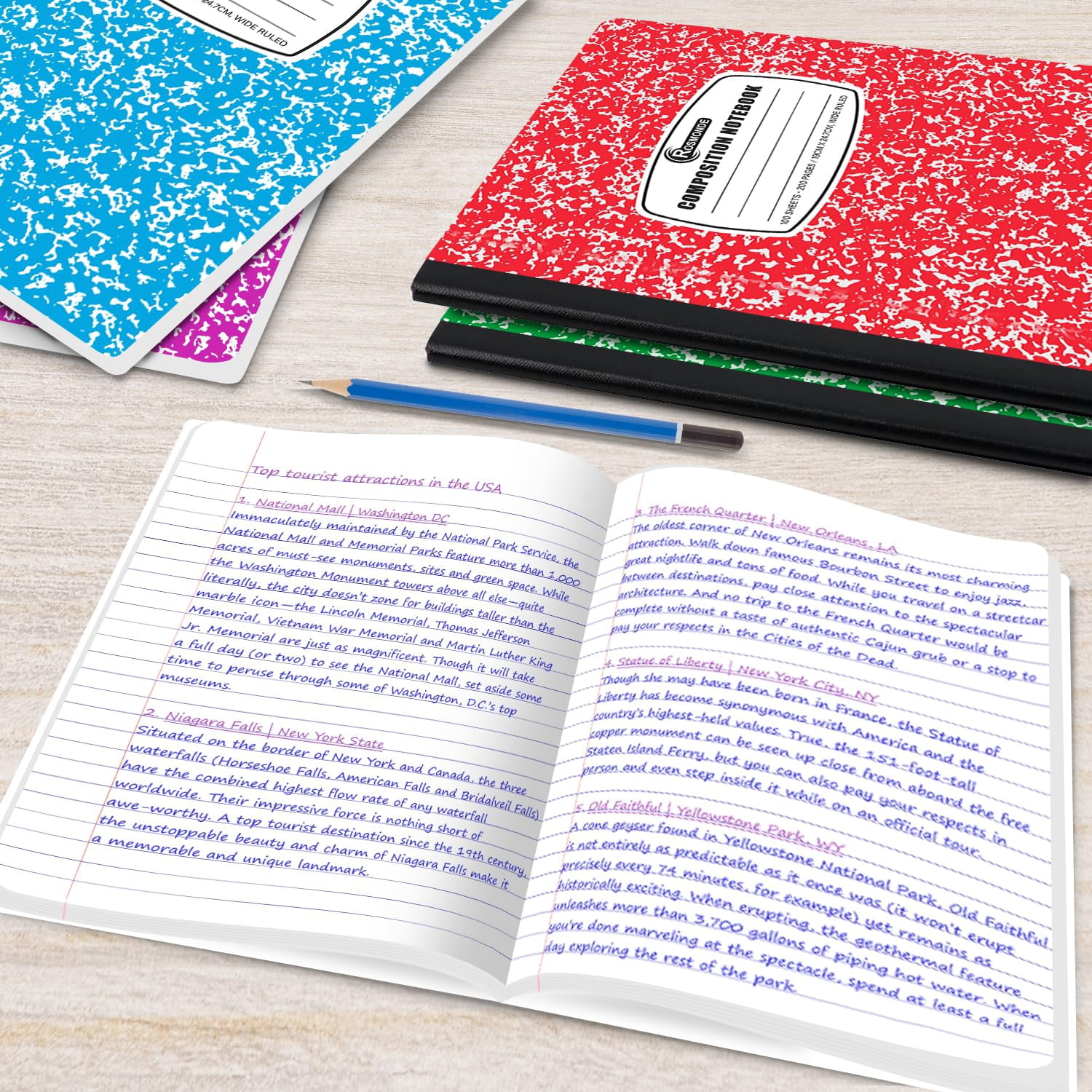 Rosmonde Composition Notebooks Bulk Pallet, 2000 Pack, Wide Ruled, 200 Pages (100 Sheets), 9.75 x 7.5 in, Marble Cover, Full Pallet, Bulk Notebooks for School & Office, 4–7 Day Transit