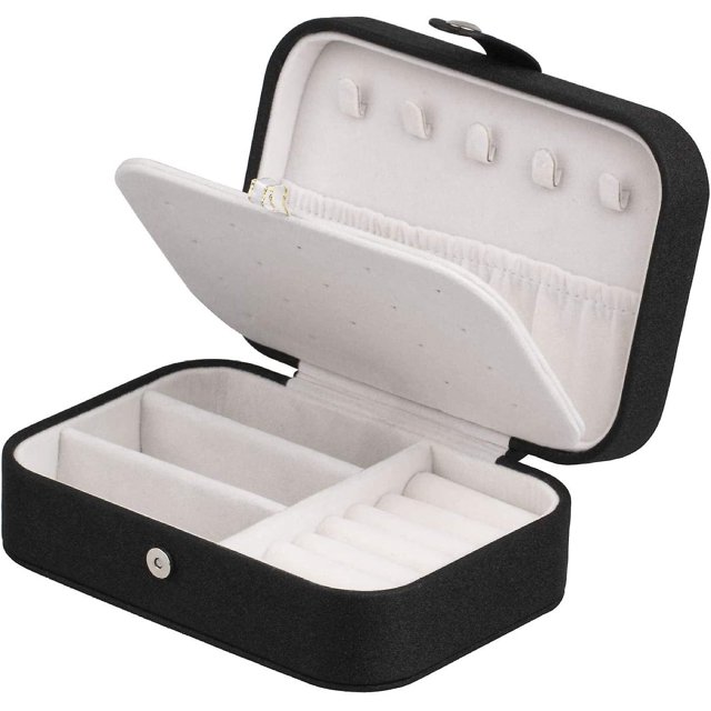 Joyero organizador pequeño portátil de viaje de cuero PU organizador de joyas anillo pendientes collar pulsera caja de regalo de joyería de cuero sintético para niñas, 1 Pa