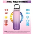 thumbnail image 3 of Oldley Stainless Steel Water Bottle, 20 Oz, Pink, Slim Bottle, kid waterbottle, with 3 Lids & Strap, 3 of 6